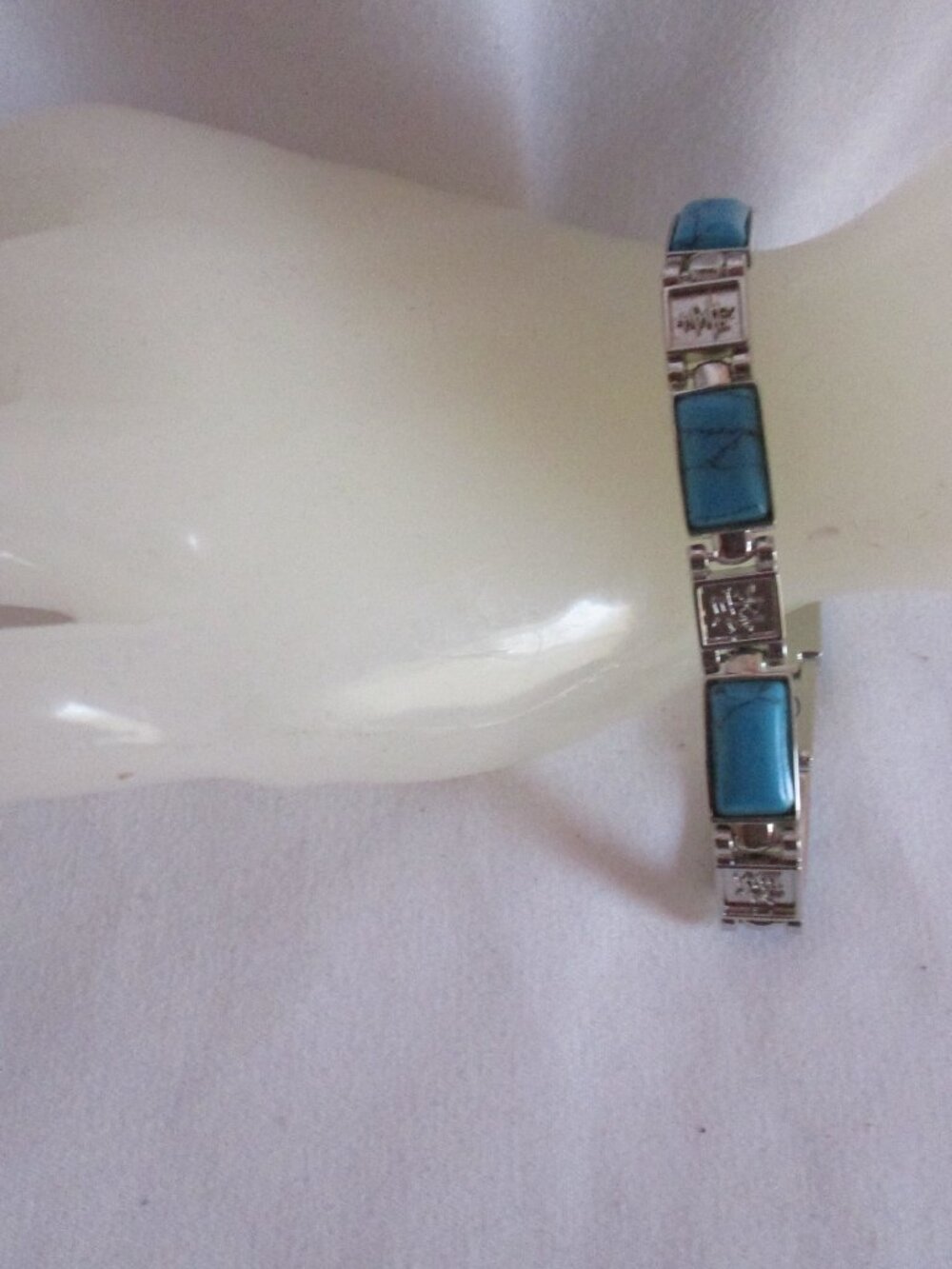 Turquoise and silver-tone link bracelet